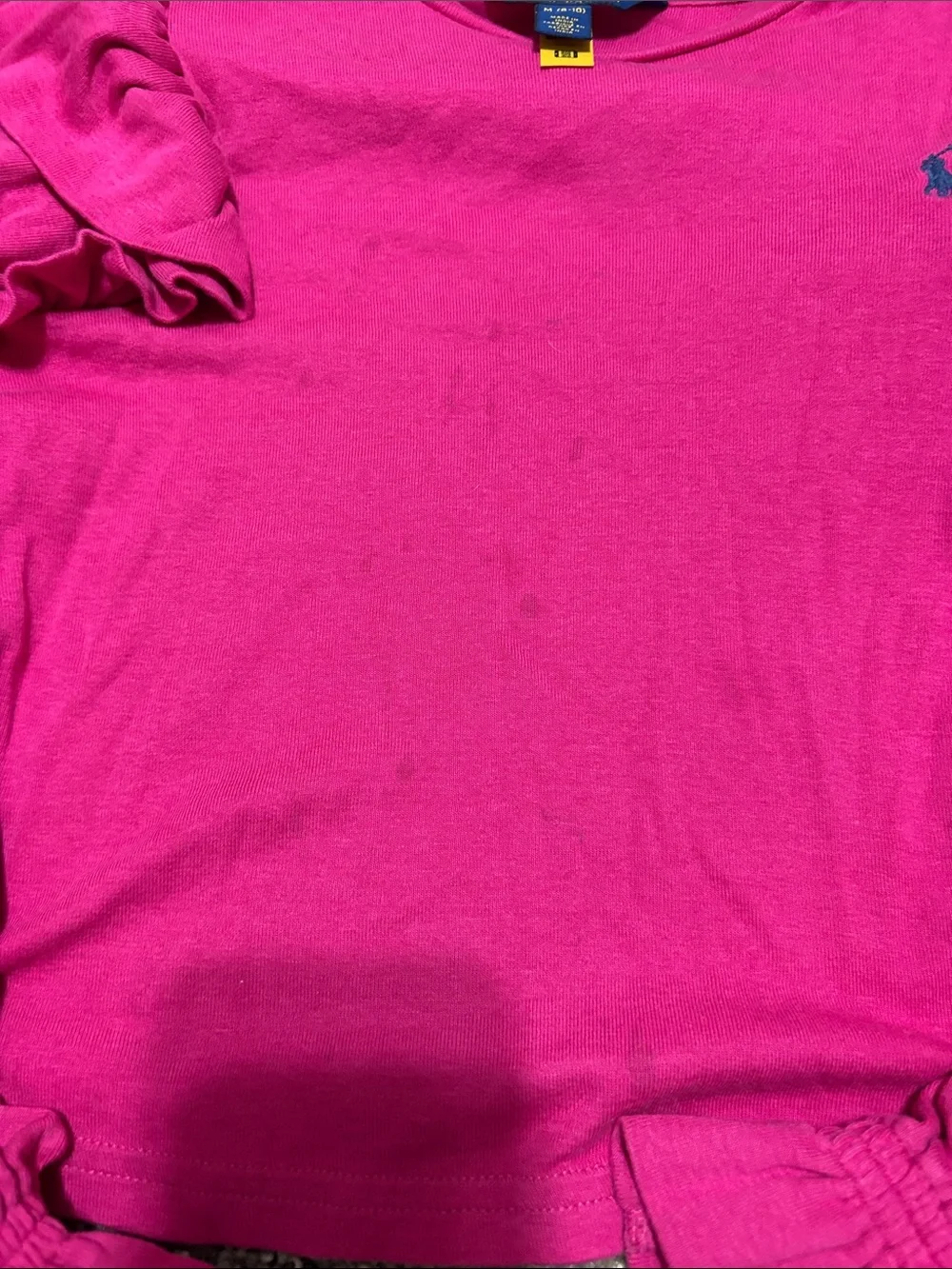 Ralph Lauren Hot Pink Ruffle-Shoulder Long Sleeve Top